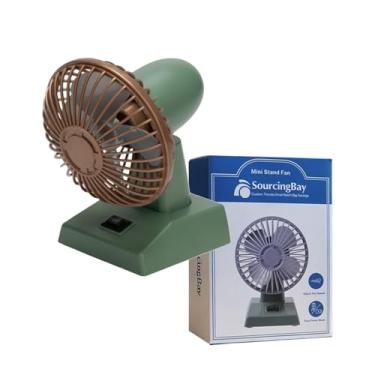 Imagem de Sourcingbay Ventilador de mesa retrô de 10 cm - alimentado por USB/bateria, oscilação contínua de 2 velocidades, mini ventilador de resfriamento para quarto de escritório em casa | Design vintage