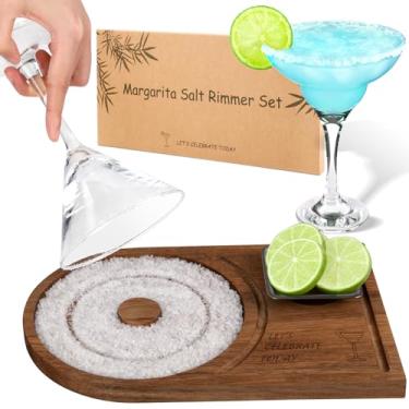 Imagem de Conjunto de escorredor de sal Margarita – Escumador de sal de madeira para coquetéis, aros de vidro para acessórios de bar de bebidas, conjunto de coquetel de bar em casa, conjunto de coquetel, kit de