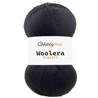 Imagem de HobbyMia Fio de lã Woolera Classic - 100 g / 307 jardas - (3) Peso DK - 75% acrílico, 25% lã (preto, 1 novelo)