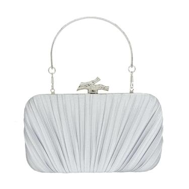 Imagem de MAIRLOM Bolsa clutch com strass para mulheres, noite, casamento, formal, - bolsa de mão redonda com fecho de pérola - Bolsa de diamante de cristal, Prata plissada