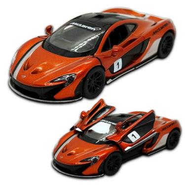 Imagem de Carrinho de ferro miniatura McLaren P1, abertura de portas, com fricção, 12,5 CM, Em metal, 1/36, Pneus em borracha, Kinsmart (Laranja Numerada)