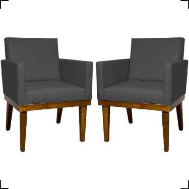 Imagem de Kit 2 Poltronas Decorativa Para Sala Recepção Consultório Escritório Base Em Madeira Divine Corino
