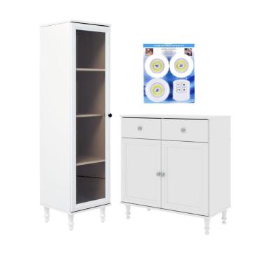 Imagem de Cristaleira + Aparador Ditália + Kit Luz E-963 + R-629 Branco