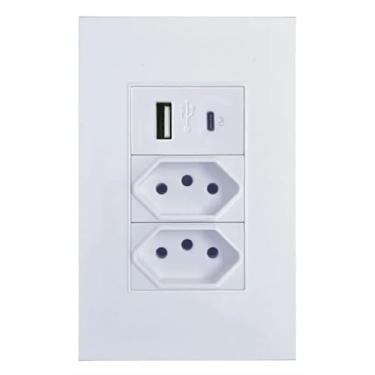 Imagem de Tomada de Parede com USB-C, 3 Pinos padrao brasileiro, branca, 4x2