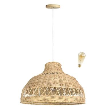 Imagem de Pendente Boho Fibra Natural Rattan Bancada Nat83 + Led