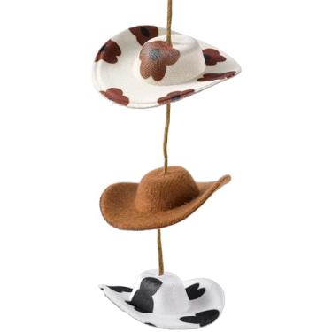 Imagem de YALOJE Pingente de chapéu de caubói para pendurar, pingente de espelho retrovisor de carro ocidental, acessórios de suspensão de carro country, decoração de interiores automotivos, enfeite de pingente