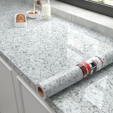 Imagem de Decotalk Papel de contato de bancada verde mármore brilhante para bancada de vinil à prova d'água, 43 x 500 cm, papel de contato de granito verde para bancadas, papel de parede brilhante para tirar e
