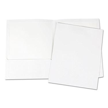 Imagem de Universal Portfólios laminados de dois bolsos, papel de papelão, capacidade para 100 folhas, 28 x 21 cm, branco, 25 / caixa