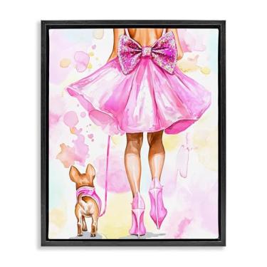 Imagem de Stupell Industries Walking The Runway Gal Design de arte de parede em tela flutuante preta emoldurada por Jess Stempel, 78 x 63 cm