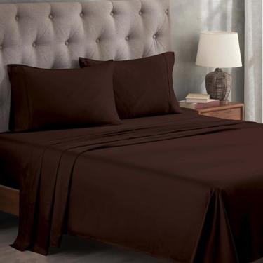 Imagem de Superior Jogo de lençol de cama de algodão egípcio 400 fios, 1 lençol elástico com bolso profundo, 1 lençol de cima, 2 fronhas, roupa de cama macia, lençóis de luxo, tecido de cetim, tamanho king