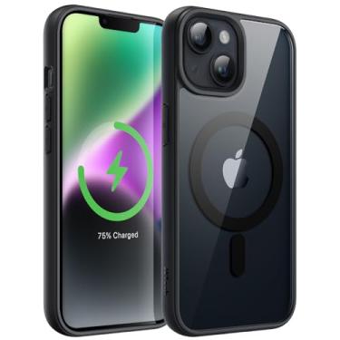 Imagem de JETech Capa Magnética para iPhone 14 6,1 Polegadas Compatível com MagSafe, Case Protetora, Moldura de TPU Fosco, Capinha Parte Traseira Transparente Antiarranhões (Meia Noite)