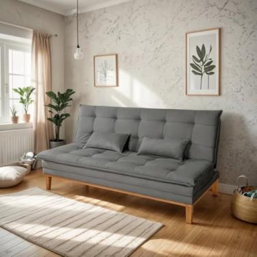 Imagem de Sofá Cama Reclinável Casal 3 Lugares Suede Premium Ecom Home – Retrátil, Compacto, Confortável e com Almofadas Inclusas