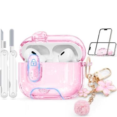 Imagem de Skyconser Capa com trava de segurança para AirPods Pro 2ª/1ª geração com kit de limpeza, capa transparente de TPU macio para AirPods Pro, poeira de porta e design de suporte, proteção total para iPod