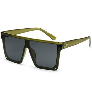 Imagem de Dollger Óculos de sol quadrados grandes para mulheres e homens, moderno, top plano, armação preta, Lente preta verde gelatinosa, Large