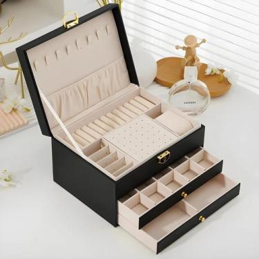 Imagem de Caixa De Armazenamento De Joias Portátil Em Couro Rosa Para Mulheres, 