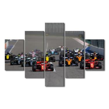 Imagem de Quadro de carro de corrida Rússia 2019 para sala de estar corrida carro parede cruz pinturas 5 peças tela arte de parede para homens meninos quarto sala de jogos decoração esticado e emoldurado pronto