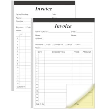 Imagem de (Pacote com 2) Livro de recibos de faturas com papelão 2 partes sem carbono, formulários de pedido de 14 x 21,6 cm, 100 folhas de livro de faturas de vendas sem carbono para pequenas empresas