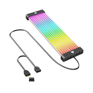 Imagem de COOLMOON, BARRA DE LED NEON, GUIA E PROTETOR PARA CABOS FONTE DO COMPUTADOR, LED ARGB 5V 3 PINOS, MODELO AL200, PRETO