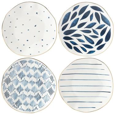 Imagem de Conjunto de Pratos para Sobremesa com 4 Peças, Formato Ondulado Redondo e Material de Porcelana, LENOX 890197, Colorido