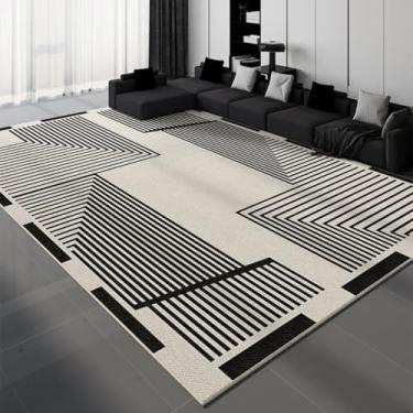 Imagem de Tapete decorativo de luxo para sala de estar, preto e branco, com linhas geométricas, para quarto, leve, de luxo, para sala de estar (120x160 cm/YHT081-2-A)