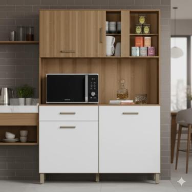 Imagem de Armário De Cozinha Viena 120cm Completa Compacto Com Balcão Multiuso Gaveta e Porta