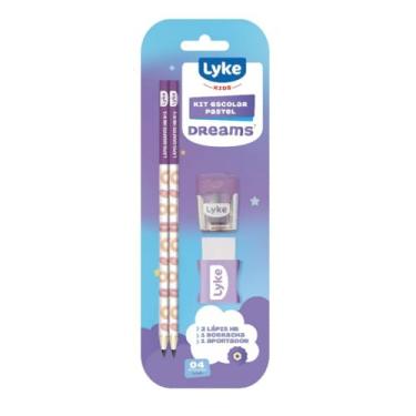 Imagem de Kit Escolar 2 Lápis + Borracha e Apontador - LYKE - 3 Itens (ROXO PASTEL)