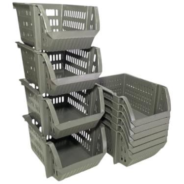Imagem de Kit 10 Cesto Expositor e Organizador Plástico Empilhável Mini (Grafite)
