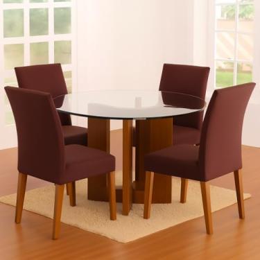 Imagem de Capas para Cadeira de Jantar Moderna, Kit com 4 Peças, em Malha Poliéster, Cores Lisas, Assento 40x40cm e Encosto 42x47cm, Proteção e Decoração Sala (Marrom)