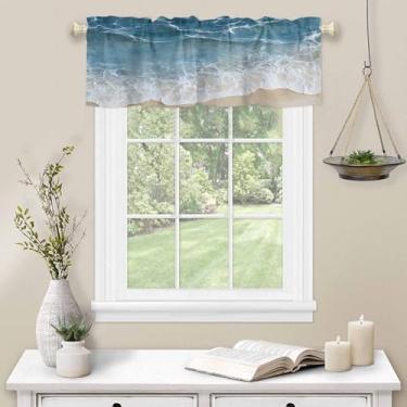 Imagem de Cortina de praia ondulada de cozinha para janela verão praia natureza haste bolso sanefa cozinha tratamento de janela para quarto sala de estar 137 x 45 cm