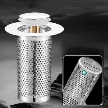 Imagem de Coador de pia pop-up, núcleo de latão durável com cesta de filtro de malha para ralo de banheiro