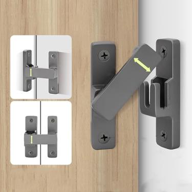 Imagem de Fechadura de porta de celeiro 90/180 graus Trava ajustável de liga de zinco Trava de porta deslizante para celeiros e portas de cerca de jardim, 2 peças (cinza)