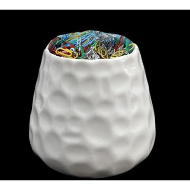 Imagem de Organizador de clipes de papel de cerâmica, recipiente de suporte de papelada, dispensador para escritório, escola, casa, branco