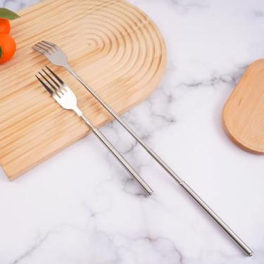 Imagem de Conjunto de colher de garfo extensível, utensílios de jantar telescópicos de aço inoxidável, se estende até 63 cm, ideal para churrasco, sobremesa de frutas