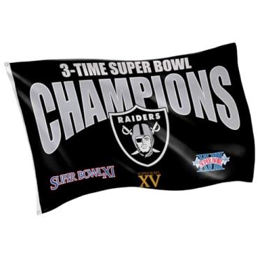Imagem de Bandeira NFL Las Vegas Raiders Champions | Bandeira de propriedade de 7 x 12 cm com ilhós | Faixa resistente para decoração de pátio de jardim externo | Decoração de parede interna para quarto |