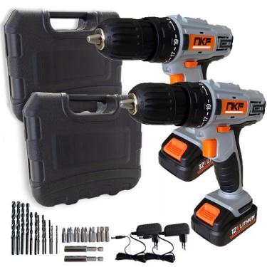 Imagem de Kit 2 Furadeiras Parafusadeiras à Bateria 12V com Maleta e 13 Itens FP