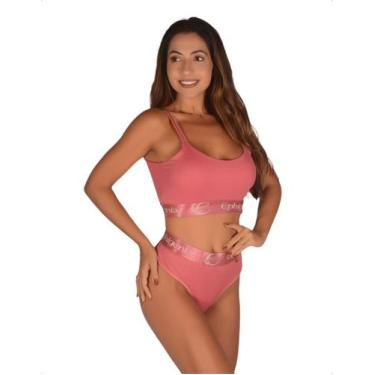 Imagem de Conjunto Top Calcinha Canelado Lingerie Conforto Elástico Largo Susten