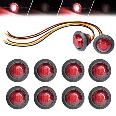 Imagem de MADCATZ 10 peças de 3/10.2 cm Strobe + marcador de função dupla, mini luzes redondas vermelhas, 3 LEDs, 3 fios, marcador lateral para trailer, barco, trailer, caminhão – versão de atualização de 12 V