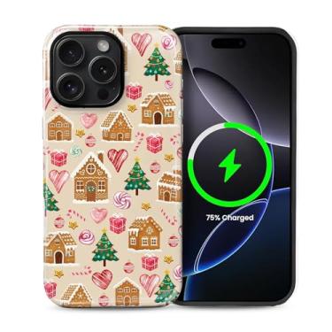 Imagem de Yuning419 Capa compatível com iPhone 15 Pro Max [compatível com MagSafe] Capa de proteção rígida híbrida de 2 camadas, capa magnética protetora à prova de choque, peculiar vila natalina de gengibre