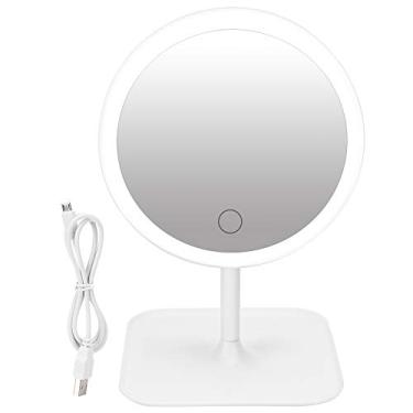 Imagem de Espelho cosmético de mesa com carregamento USB ajustável LED espelho de maquiagem com luz de preenchimento para entusiastas de maquiagem rosa branco 18 cm de diâmetro (Branca)