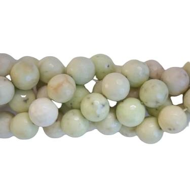 Imagem de Lady Works Fio de pedra natural turquesa limão de 33 cm, contas lisas redondas de 14 mm para fazer joias DIY. | Beads_05078, verde-branco