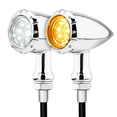 Imagem de Eagwinger Bala de seta LED para motocicleta, luzes piscantes SMD, sinais de direção traseiros (orifício de montagem de 10 mm) (frontal cromada)