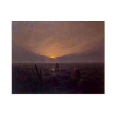 Imagem de Moonrise over the Sea por Caspar David Friedrich Impressões em tela Well Decor The World Classic Art Reproduções de arte grande giclee arte de parede para sala de estar decoração de casa 90 x 70 cm