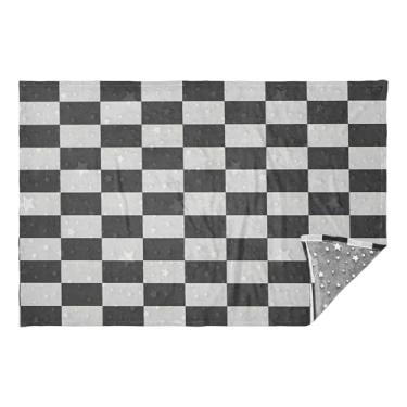 Imagem de CEBUGI Cobertor de travesseiro xadrez branco preto 2 em 1 cobertor aconchegante travesseiro flanela cobertor de viagem com bolsa macia 165 x 139 cm fronha para viagem de trem de avião