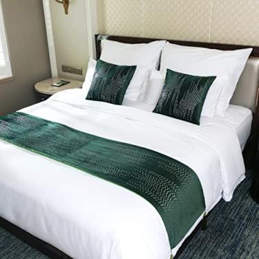 Imagem de Colcha de cama de veludo nórdico de veludo para quarto de hotel toalha de cama decorativa lenço de cama para pé da cama macio decoração de cama para cama de solteiro queen king size verde||45 x 180 cm