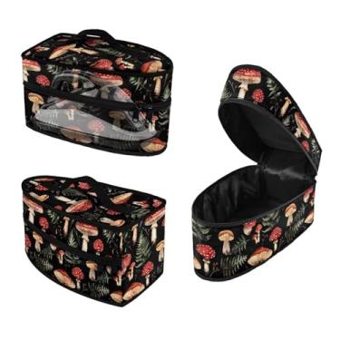 Imagem de Jnoscergon Organizador de viagem com estampa de cogumelo, estojo portátil de armazenamento de ferro com zíper, organizador de viagem à prova d'água à prova de poeira, fundido para a maioria dos ferros