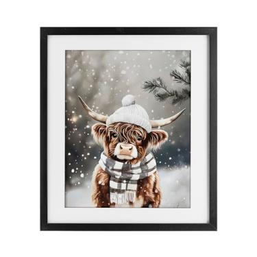 Imagem de Stupell Industries "Cozy Winter Highland Calf", impressão emoldurada sob vidro, preto, 33 x 40 cm