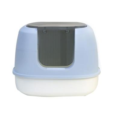 Imagem de Caixa de Areia para Gato Divisão Grande com Tampa Abrível Completamente Fechada Anti-Odor Anti-Splash Altura Elevada Espaço Amplio Superior Removível Estrutura Suprimentos