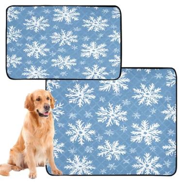 Imagem de CEBUGI Almofadas de xixi laváveis para cães, pacote com 2, almofadas impermeáveis para filhotes de cachorro, antiderrapante, à prova de vazamento, para cama de cercadinho, flocos de neve brancos