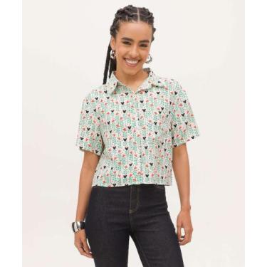 Imagem de Camisa Cropped Feminina Mickey Manga Curta Disney-55004, Bege, M
