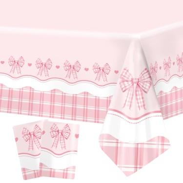 Imagem de Semato 2 peças de toalhas de mesa para festas, decorações de festa, toalha de mesa rosa, 137 x 272 cm, toalha de mesa descartável para artigos de festa com tema de arco de aniversário